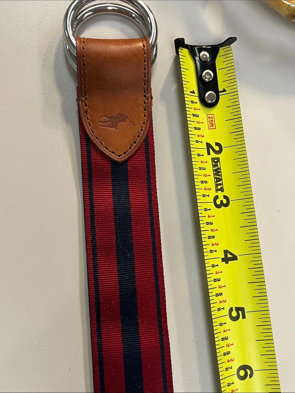 Polo Ralph Lauren Red & Navy Striped Fabric Belt w/ Leather Tab reversible